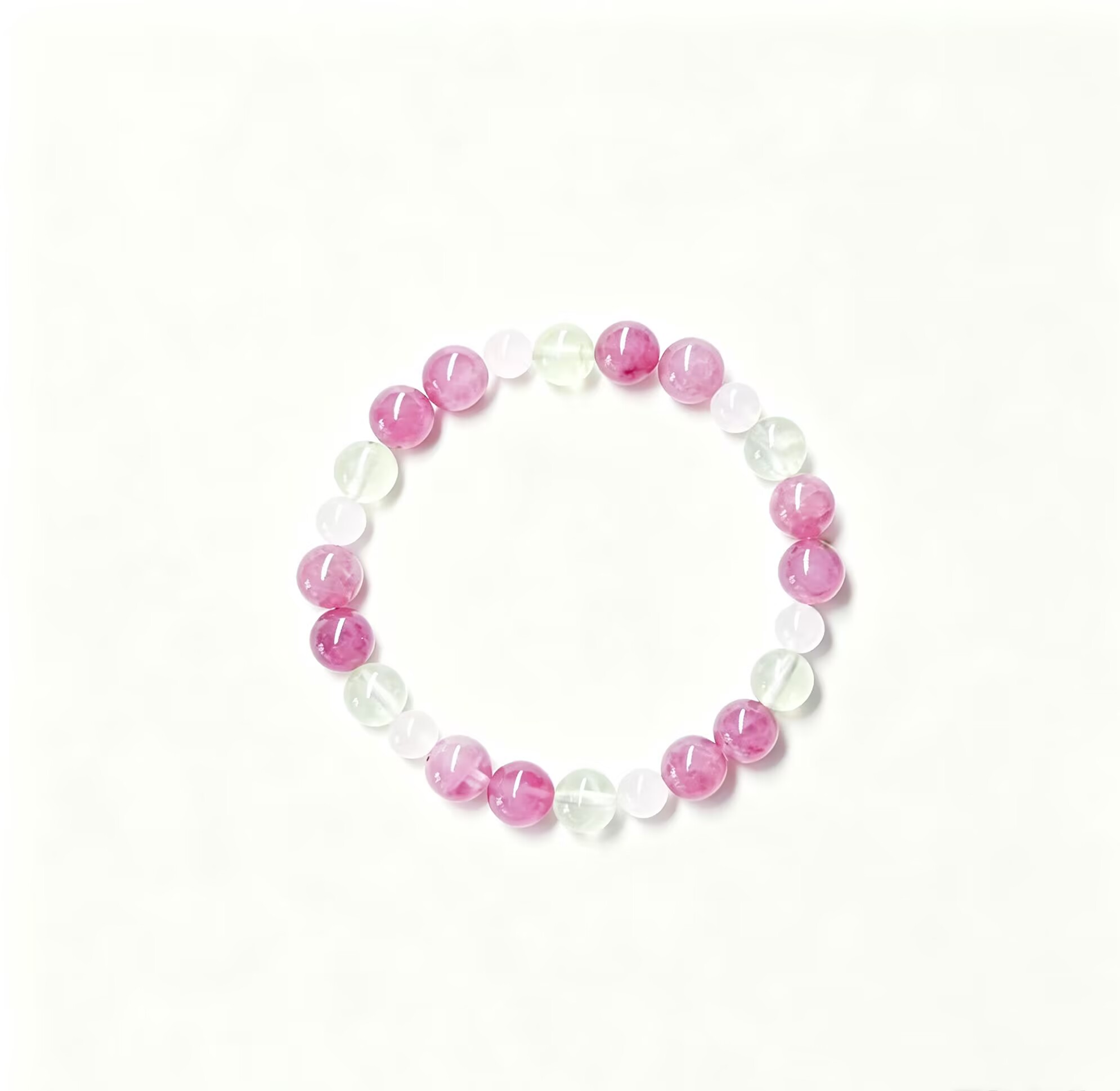 Natural Pink Quartz Prehnite White Chalcedony Bracelet, Healing Crystal Beaded Bracelet for Love & Luck